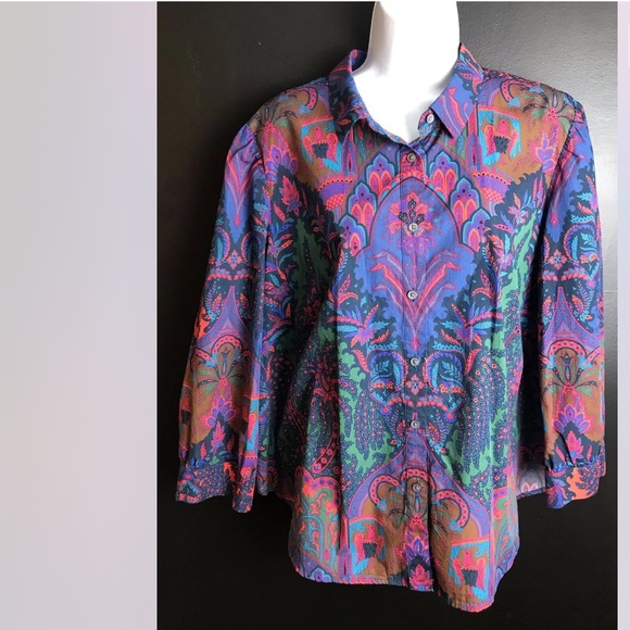 New J.CREW Ratti Print Puff Sleeve Button Down Top Italian Fabric Plus Sized - Picture 3 of 14